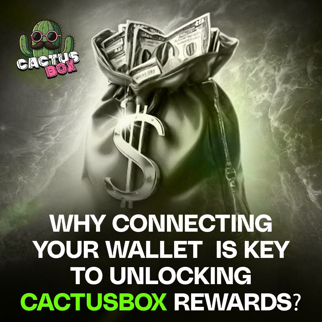 Illustration of a digital wallet connecting to CactusBox platform with reward icons like gift boxes and coins, symbolizing exclusive benefits unlocked.
